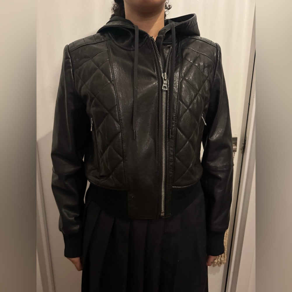 Black Quilted Leather Jacket - Picture 3 of 8